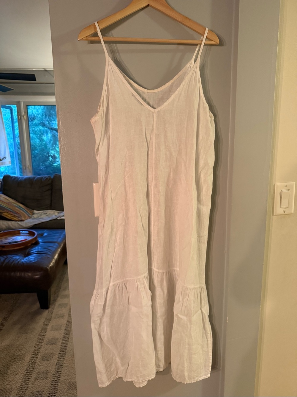 White Linen V-Neck Maxi Slip Dress